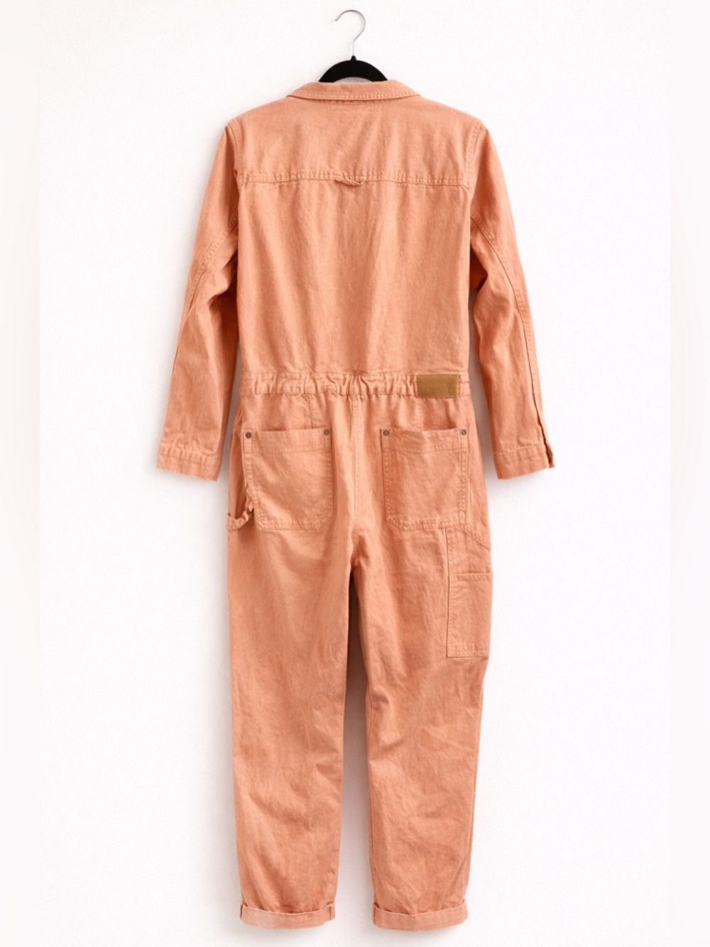 Duluth Trading Co Pink Utility Jumpsuit Denim Stretch Pockets Size L - Picture 2 of 7
